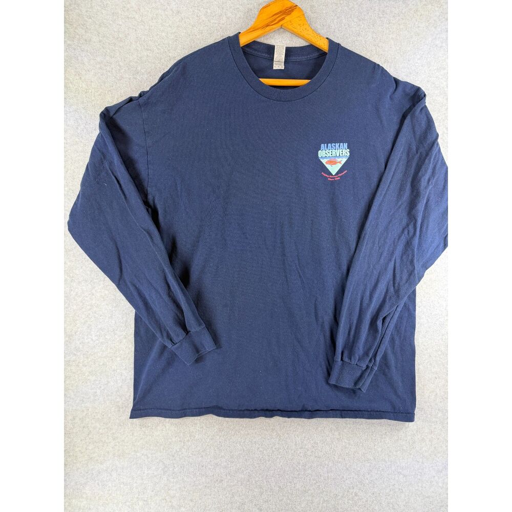 Alaskan Observers Men’s XL Navy Long Sleeve Fisheries Graphic Shirt 3689